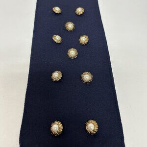 10X Vintage Glass Faux Pearl Gold Leaf Scalloped Frame 0.75" Buttons Dress Sewin